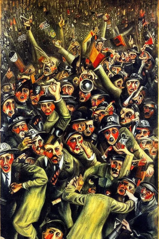 Prompt: highly detailed painting of a riot, otto dix