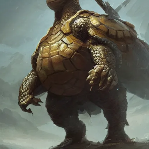 Image similar to giant anthropomorphic turtle hero, greg rutkowski