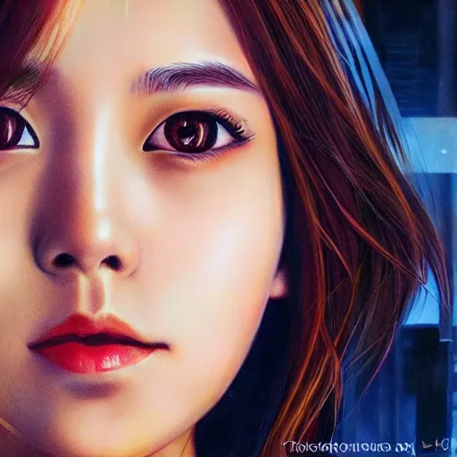 Image similar to photorealistic portrait of a beautiful women, tzuyu, emma watson. by pu hua, cyberpunk, pixiv contest winner. futuristic. detailed painting