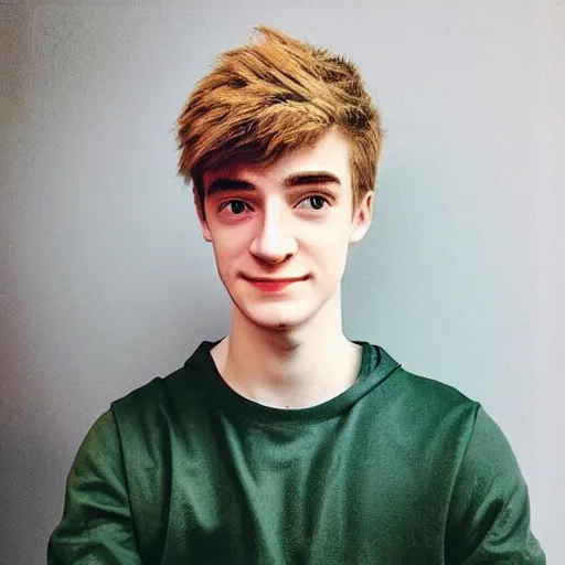 Image similar to “a realistic detailed photo of a guy who is an attractive humanoid who is half robot and half humanoid, who is a male android, twitch streamer Ninja Tyler Blevins, shiny skin, posing like a statue, blank stare, bedroom, close up”