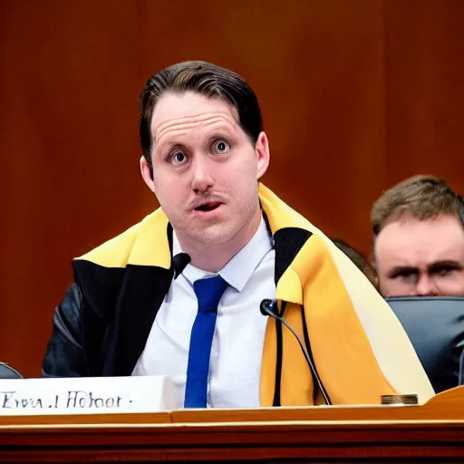 Prompt: man dressed in an Eevee costume testifies to congress