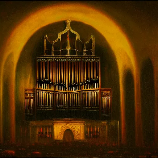 Image similar to dark fantasy matte painting of a screaming pipe organ at night, dark stormy weather by beksinsky and Goya, fine detail