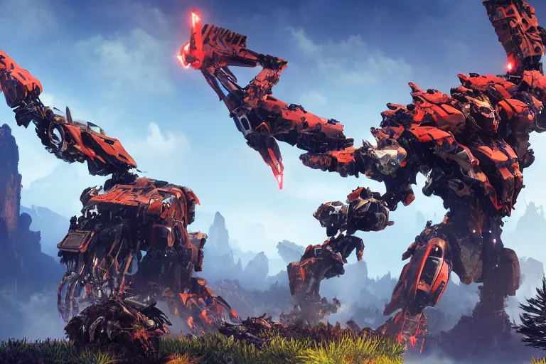 Image similar to ravager machine mecha animal beast robot of horizon forbidden west horizon zero dawn bioluminiscence global illumination ray tracing hdr fanart arstation by sung choi and eric pfeiffer and gabriel garza and casper konefal