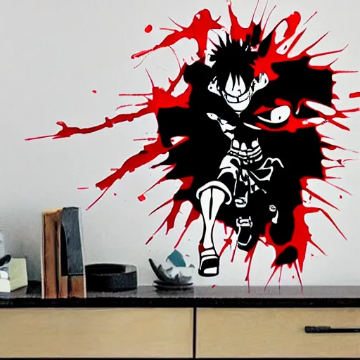 Image similar to die cut sticker, gatling attack by luffy, splatter paint