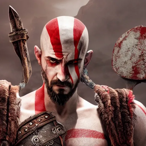 Prompt: Shia LaBeouf as Kratos in God of War, 4k