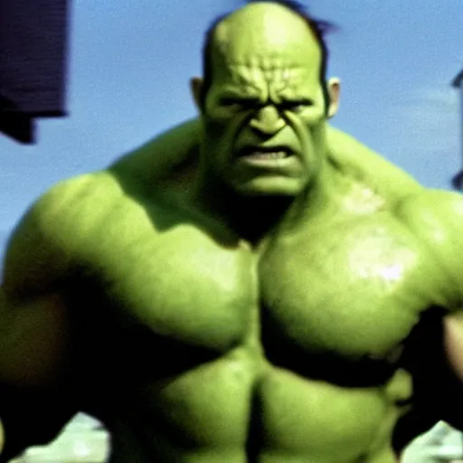 Image similar to jason statham as hulk in 1 9 7 7 movie