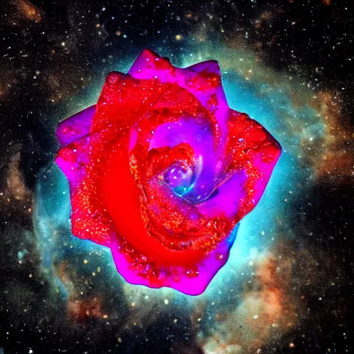 Image similar to award - winning macro of a beautiful crystal rose made of molten magma and nebulae on black background by harold davis, highly detailed, inner glow, trending on deviantart, artstation and flickr, nasa space photography, national geographic