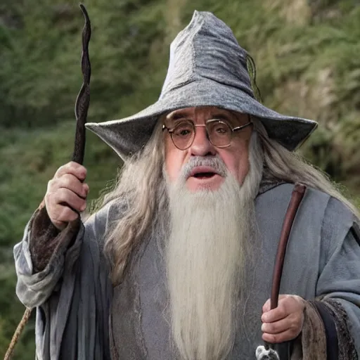 Image similar to movie still of danny devito starring as gandalf in the 2 0 2 6 lord of the rings movie, with hat, full body