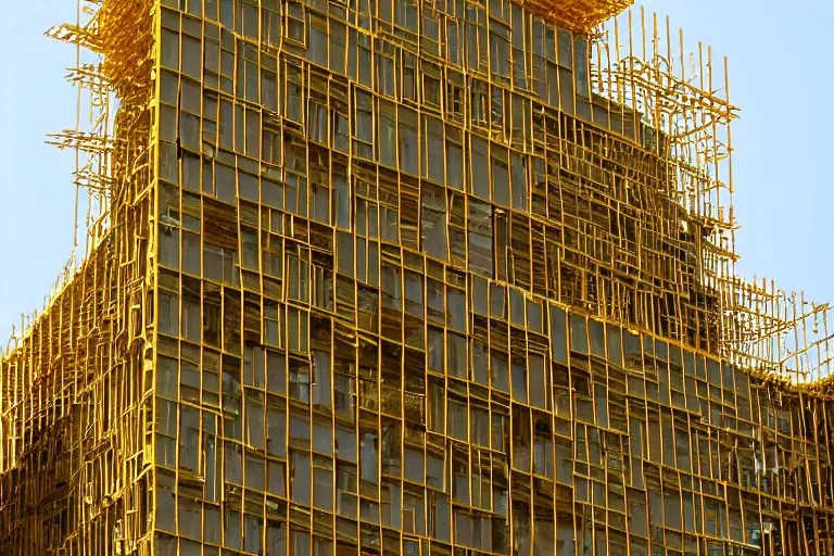 Image similar to a building, under construction, made of gold