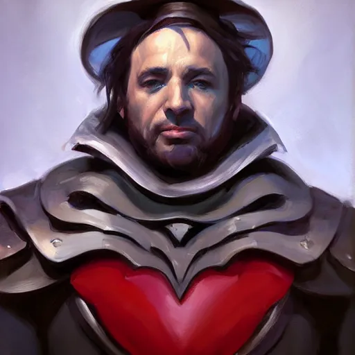 Image similar to greg manchess portrait painting of partially armored knave of hearts from alice in wonderland as overwatch character, medium shot, asymmetrical, profile picture, organic painting, sunny day, matte painting, bold shapes, hard edges, street art, trending on artstation, by huang guangjian, gil elvgren, ruan jia, randy vargas, greg rutkowski