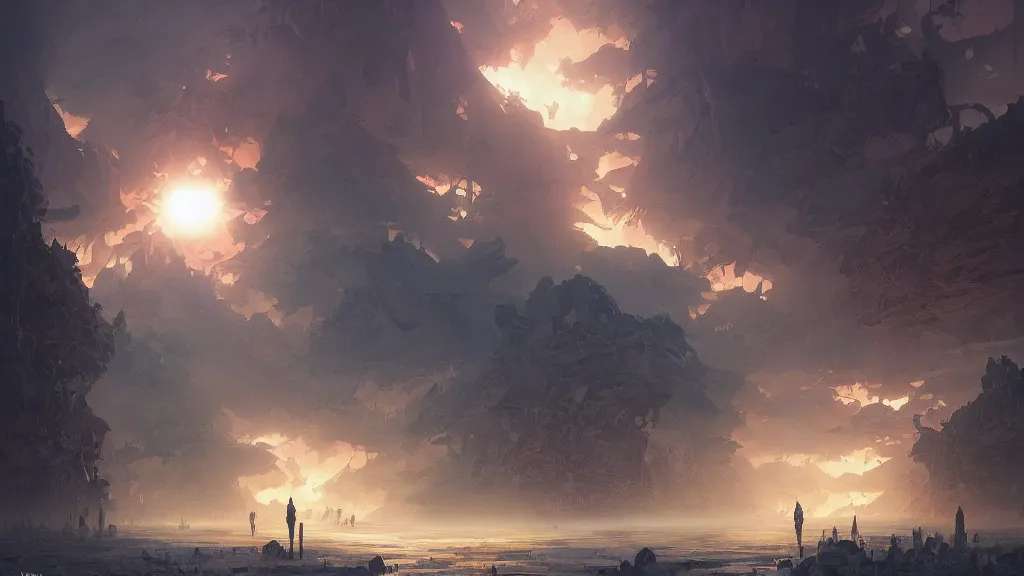 Image similar to The planet crashes the earth, fault, a shock wave, pieces of land, frightening appearance, catastrophic, Breathtaking , the sun's rays through the dust, noise, Hans zimmer Soundtrack, Expectation, fear, art by Andreas rocha,