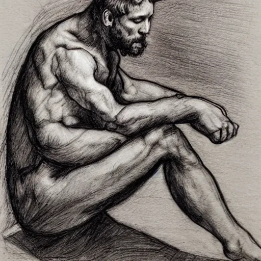 Image similar to sitting dog, artist sketch, michelangelo, beautiful composition, masterpiece