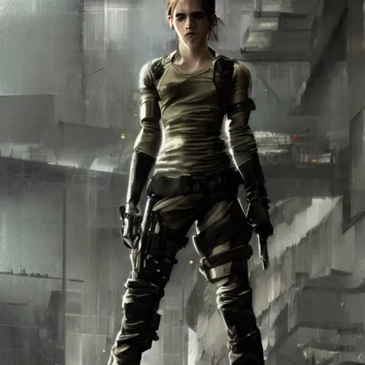 Image similar to emma watson wearing metal gear armor dramatic lighting cinematic cinematic lighting art by Richard Schmid by Yoji Shinkawa by greg rutkowski