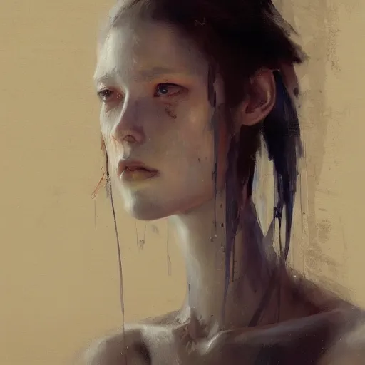 Image similar to tall girl, expressive oil painting, by yoshitaka amano, by greg rutkowski, by jeremy lipking, by artgerm,, h e giger, digital art, octane render