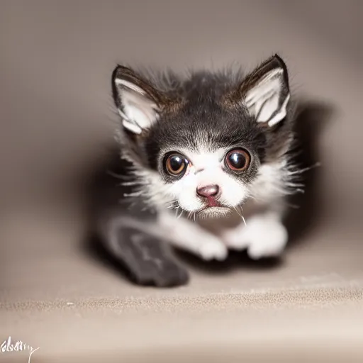 Image similar to a bat kitten, Canon EOS R3, telephoto, very detailed, 4k