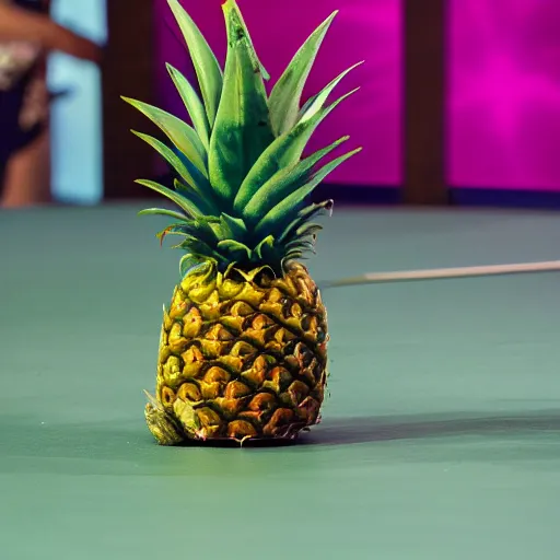 Image similar to photo of a pineapple that looks like emma watson on stage in front of an audience, highly detailed, extremely high quality, hd, 4 k, 8 k, professional photographer, 4 0 mp, lifelike, top - rated, award winning, realistic, detailed lighting, detailed shadows, sharp, no blur, edited, corrected, trending