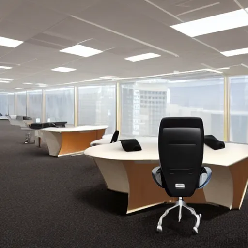 Image similar to high tech corporate office, anime girl subject