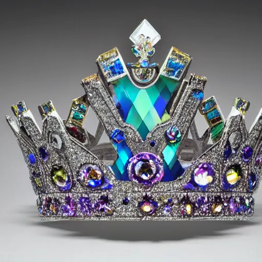 Image similar to a crown made of bismuth crystal and herkimer diamonds