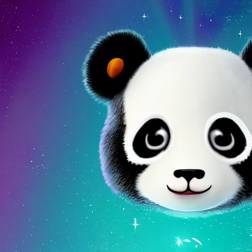 Prompt: extremely cute panda, big eyes, glassy eyes, galaxy in each eye, octane, 8k, quantum background