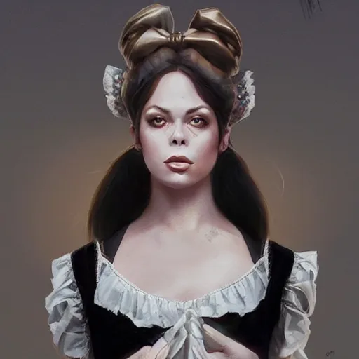 Image similar to a portrait of ornella muti as a french maid, urban motifs, intricate, elegant, highly detailed, digital painting, trending on artstation, concept art, smooth sharp focus, illustration, art by artgerm and greg rutkowski