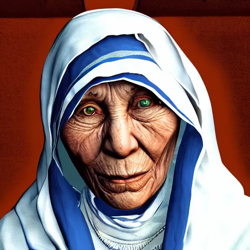 Image similar to Mother Theresa as a gangster in GTA5 8k hyperdetailed photorealism ultra high quality