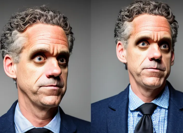 Prompt: dslr photo still of jordan peterson dressed as a woman, 8 k, studio lighting