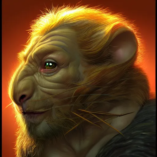 Image similar to fantasy portraiture of a man-hamster chimera jarl, by Ted Nasmith and by Joe Jusko, 4K, trending on ArtStation, sfumato, full shot