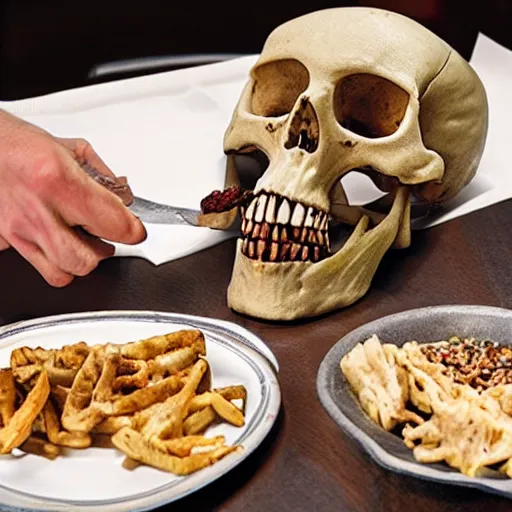 Image similar to Skeleton eating at Outback Steakhouse