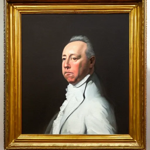 Image similar to oil painting portrait of Alex Jones in a courtroom, Gilbert Stuart style