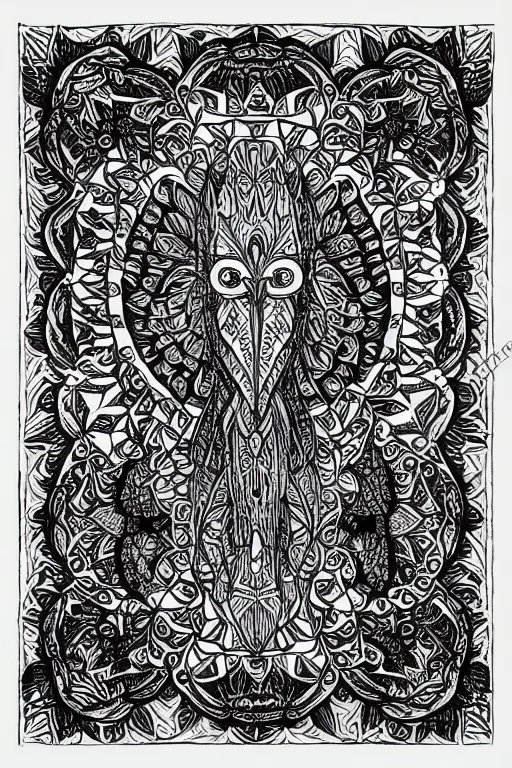 Image similar to symmetric parrot mandala ink drawing