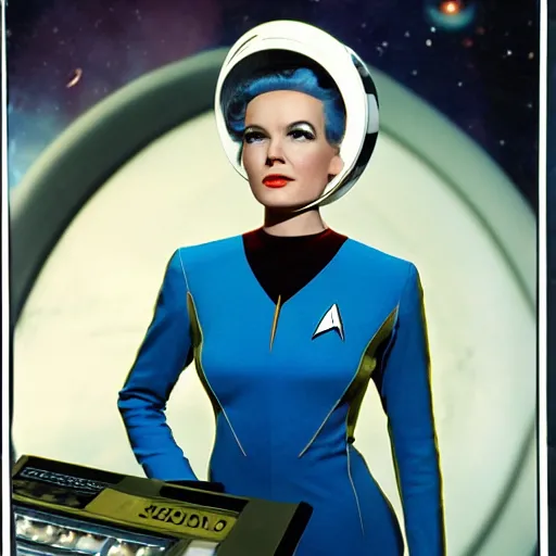 Image similar to portrait photograph of a retro futuristic space operator in star trek