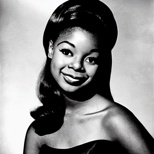 Image similar to black and white photo of a beautiful and elegant 1 9 6 5 young black actress