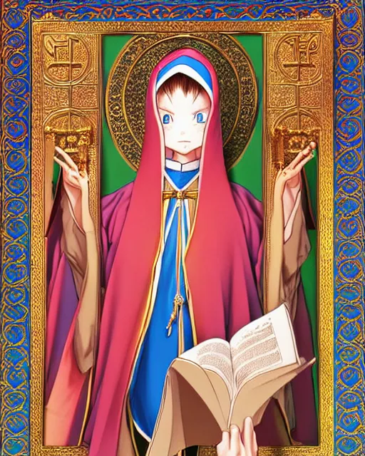 Image similar to a richly detailed color  illustration depicting a pretty teenage woman as a pastor in an Orthodox church, 3D shadowing effect, ultra ornate detail. masterfully illustrated by Akira Toriyama and Mina Petrovic and Range Murata.