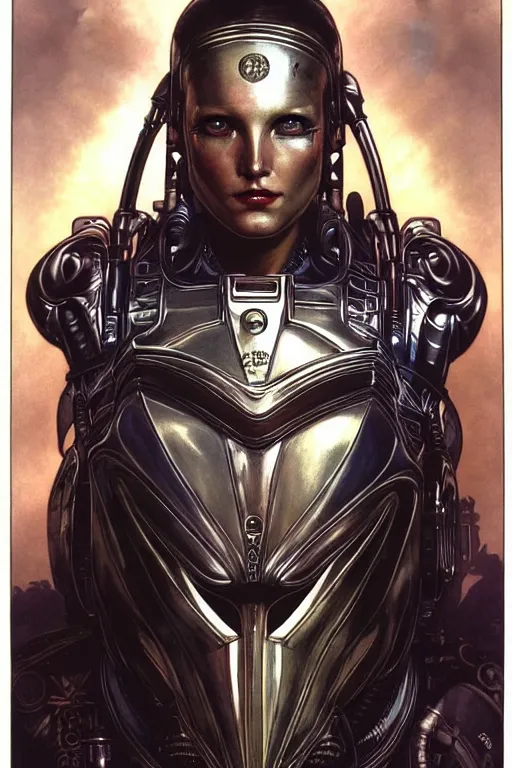 Prompt: realistic detailed facial portrait of a handsome futuristic amazon chief in alien cyberpunk minimal design style of armor by ayami kojima, amano, greg hildebrandt, alphonse mucha, and mark brooks, female, agile, feminine, sexy, art nouveau, cyberpunk, neo - gothic, gothic, character concept design,