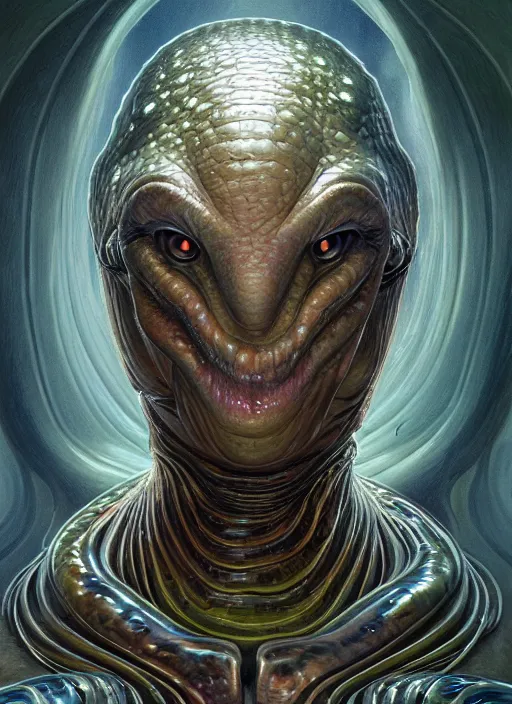 Image similar to elon musk as slimy mollusk character, drool, full length portrait!!!, intricate, elegant, highly detailed, digital painting, artstation, concept art, wallpaper, smooth, sharp focus, illustration, art by h. r. giger and artgerm and greg rutkowski and alphonse mucha