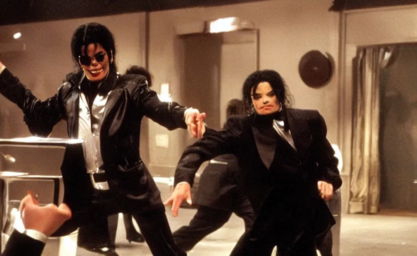 Prompt: michael jackson dancing with a neeble in men in black