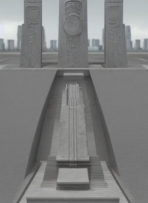 Image similar to highly detailed realistic architecture 3 d render of a futurisctic stele monument made from little atomiums standing near a highway, archdaily, made in unreal engine 4 octane render