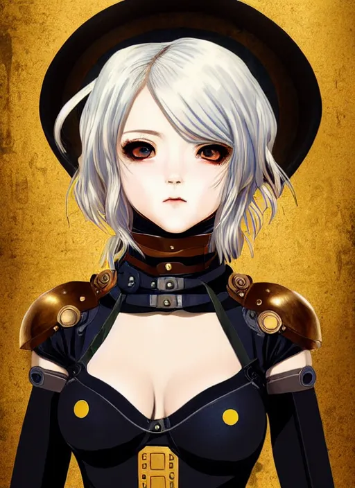 Prompt: portrait Anime girl in steampunk bikini armor, cute-fine-face by Ilya Kuvshinov, white-hair pretty face, realistic shaded Perfect face, fine details. Anime, steampunk, bioshock. realistic shaded lighting, by Gustav Klimt