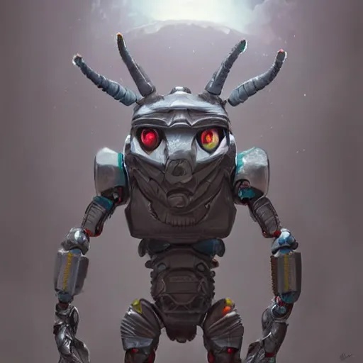 Image similar to a gray alien unicorn, a robotic crab with african decoration and a spongebob puppet, highly detailed, concept art, art by wlop and artgerm and greg rutkowski, masterpiece, trending on artstation, 8 k