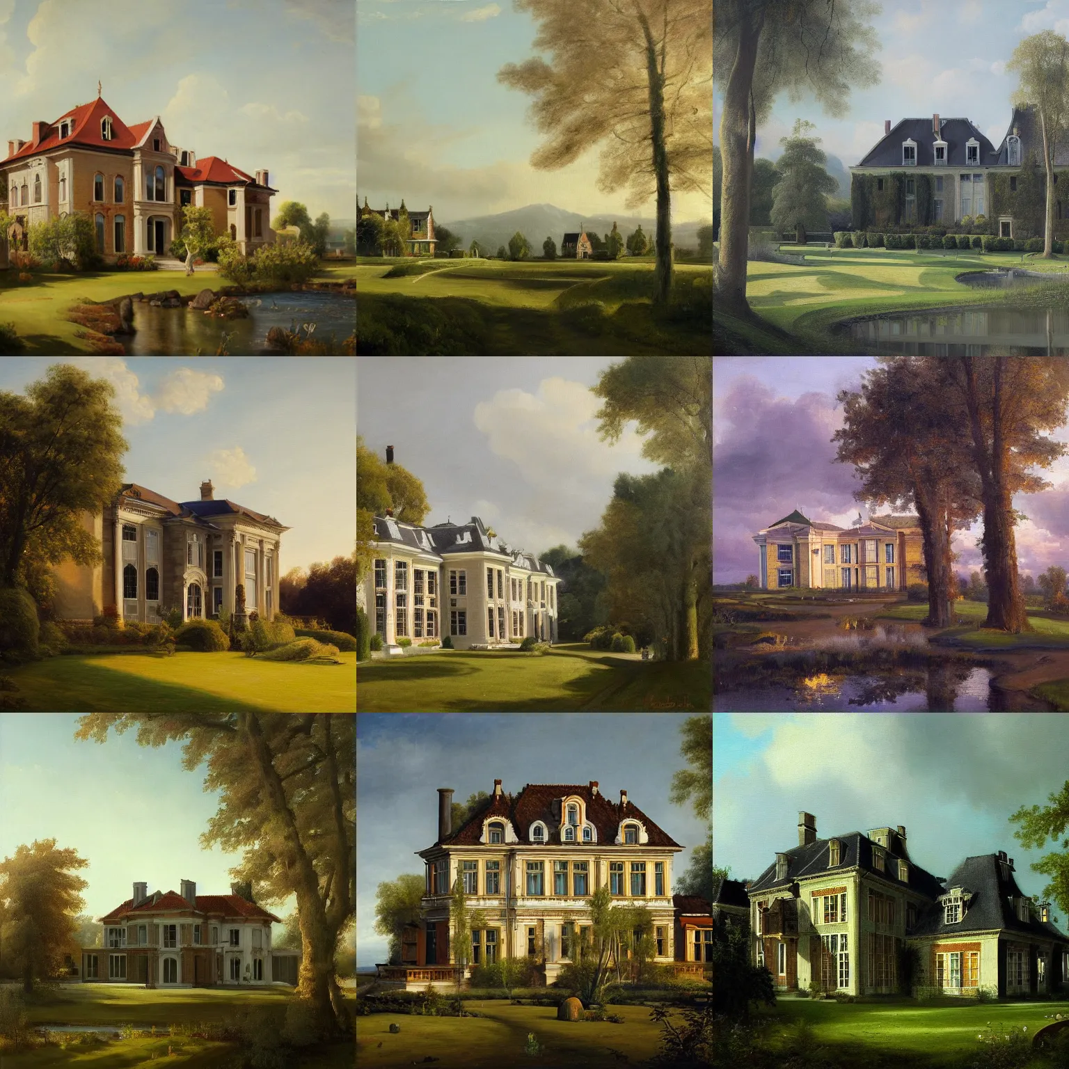 Prompt: a beautiful painting of a modern mansion in a serene landscape by jan frans van bloemen, trending on artstation.