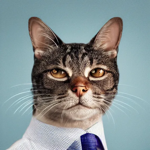 Prompt: portrait of a business cat, super detailed, hyper realism, sharp focus, stylized, boxart, octane, medium shot