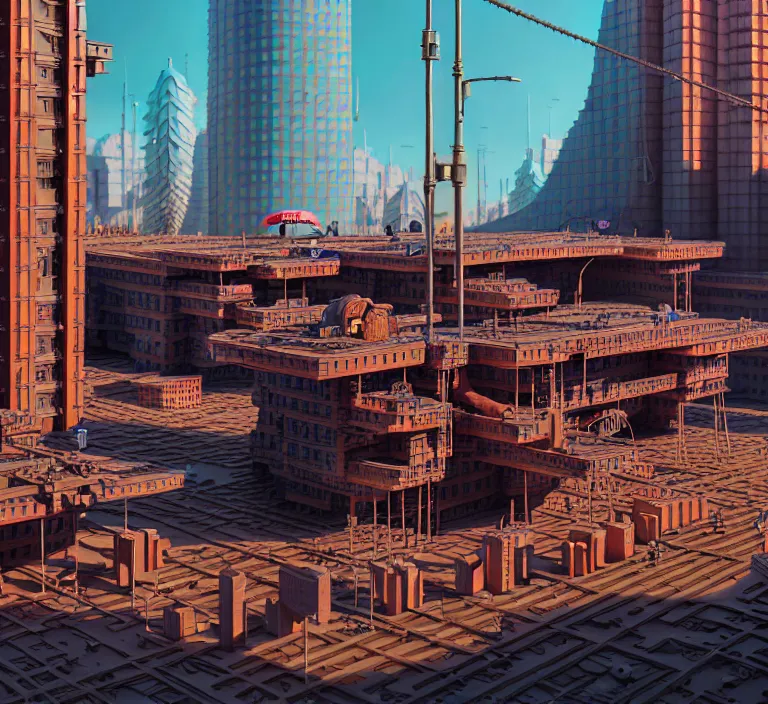 Image similar to hyperrealism photography hyperrealism concept art of highly detailed beavers builders that building highly detailed futuristic ( cyberpunk ) city by wes anderson and hasui kawase and scott listfield sci - fi style hyperrealism rendered in blender and octane render volumetric natural light