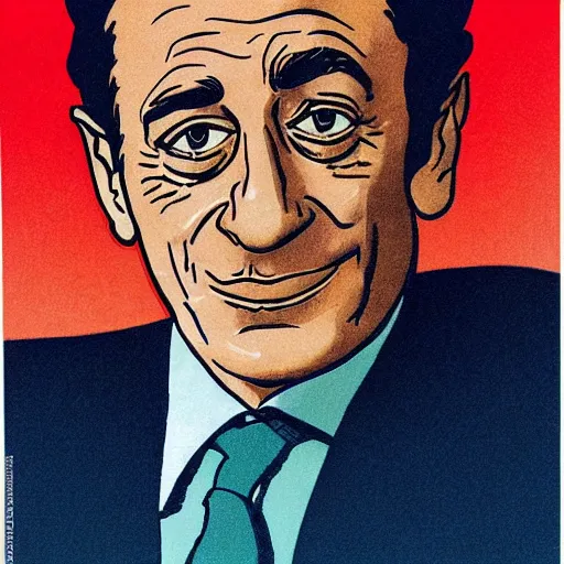 Image similar to portrait of Nicolas Sarkozy by Hergé, ligne claire french cartoon vivid colors