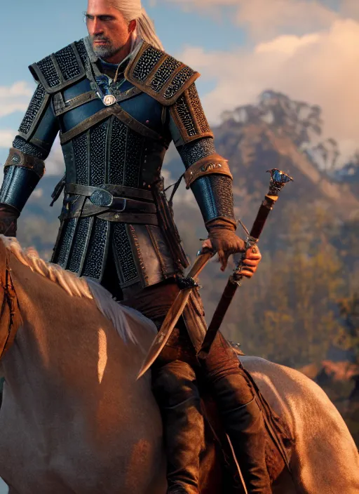 Image similar to film still of paul walker as geralt of rivia in the witcher 3, gameplay, 8 k, hd