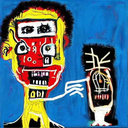 Prompt: “pig, emo pathologist woman taking blood sample, by Jean-Michel Basquiat”