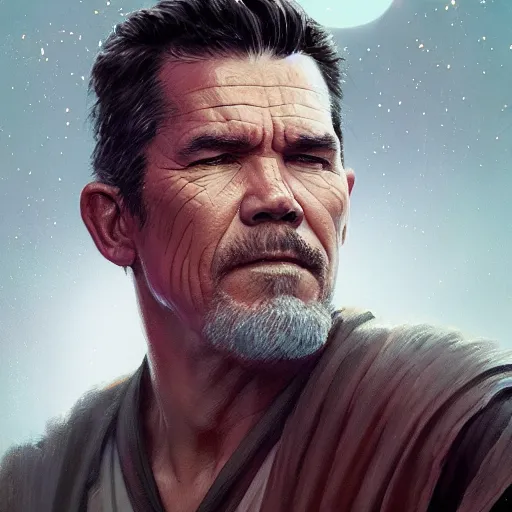 Prompt: A portrait of Josh Brolin, jedi, Star Wars art, art by greg rutkowski, matte painting, trending on artstation