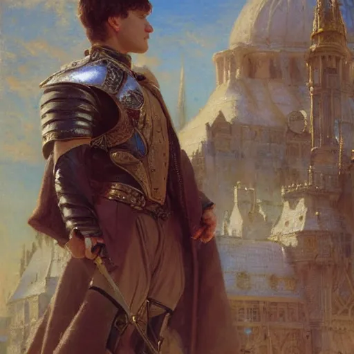 Image similar to attractive arthur pendragon confesses his love to attractive merlin. highly detailed painting by gaston bussiere, craig mullins, j. c. leyendecker 8 k