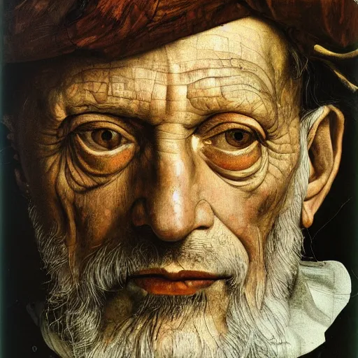 Image similar to high quality high detail painting by lucian freud, hd, portrait of leonardo davinci