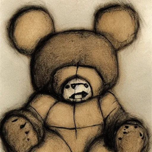 Image similar to grunge drawing of a teddy bear in the style of the grudge | horror themed