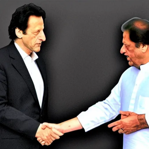 Prompt: Imran Khan and Nawaz Sharif shaking hands, digital art